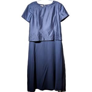 Talbots Navy Silk Formal Mother of the Groom Special Occasion Dress Sz 18